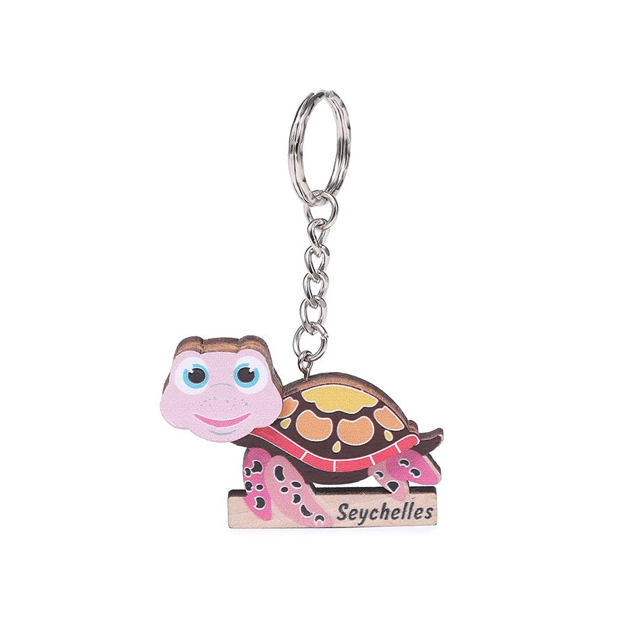 Seychelles Pink Sea Turtle Wooden Keychain – Three Layers