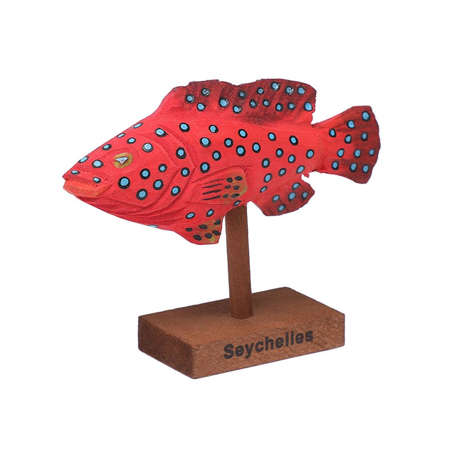 Wooden Carved Grouper Fish on Base