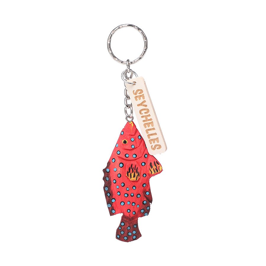 Wooden Carved Seychelles Grouper Keychain