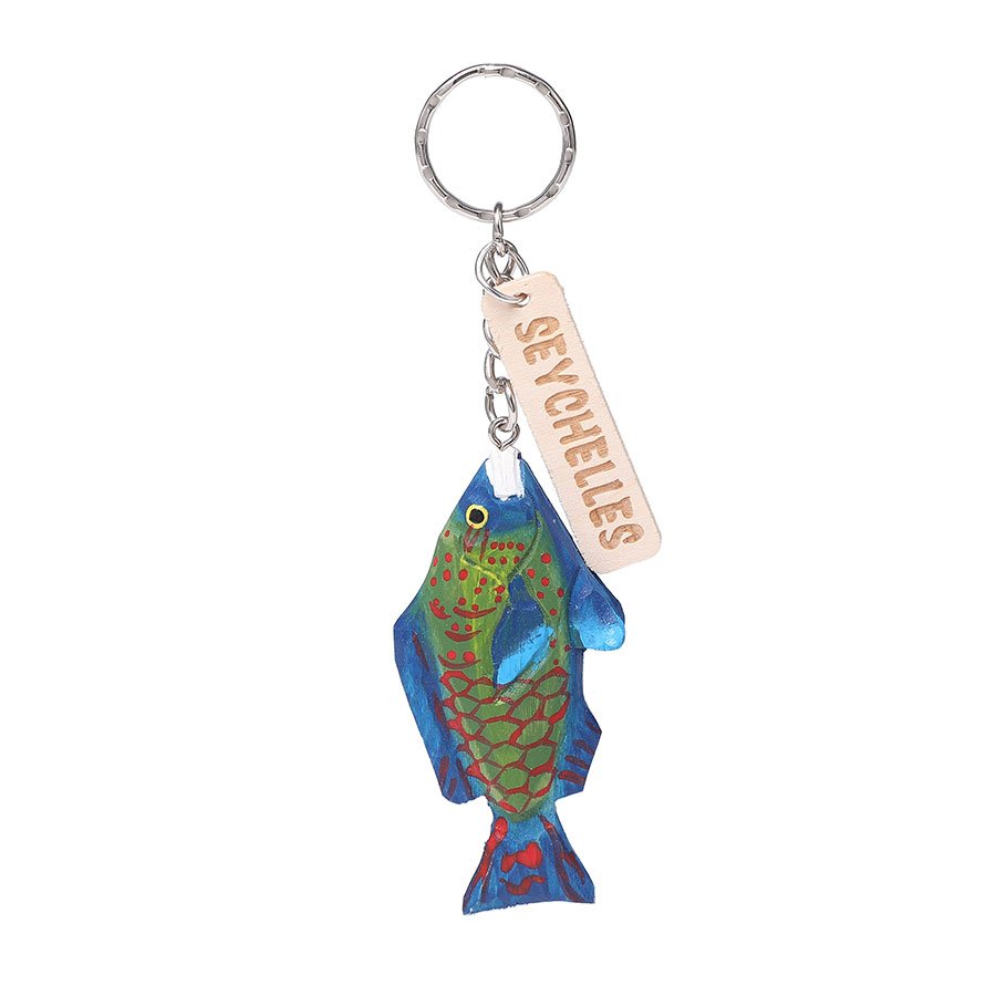 Wooden Carved Seychelles Parrotfish Keychain