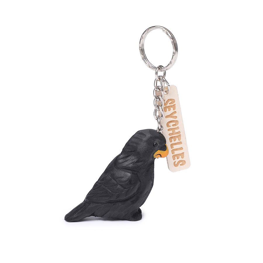 Wooden Carved Seychelles Black Parrot Keychain