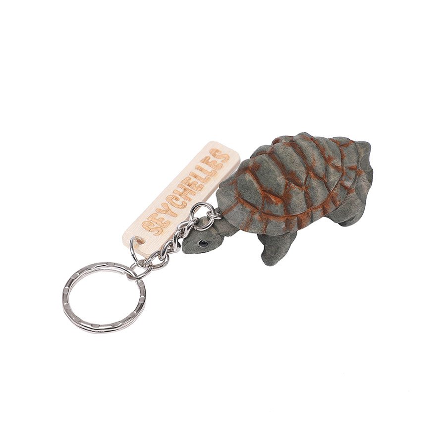 Wooden Carved Seychelles Aldabra Tortoise Keychain