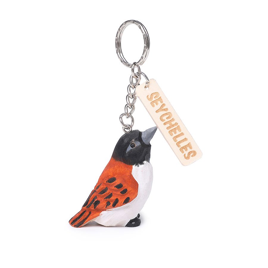 Wooden Carved Seychelles Paradise Flycatcher Keychain