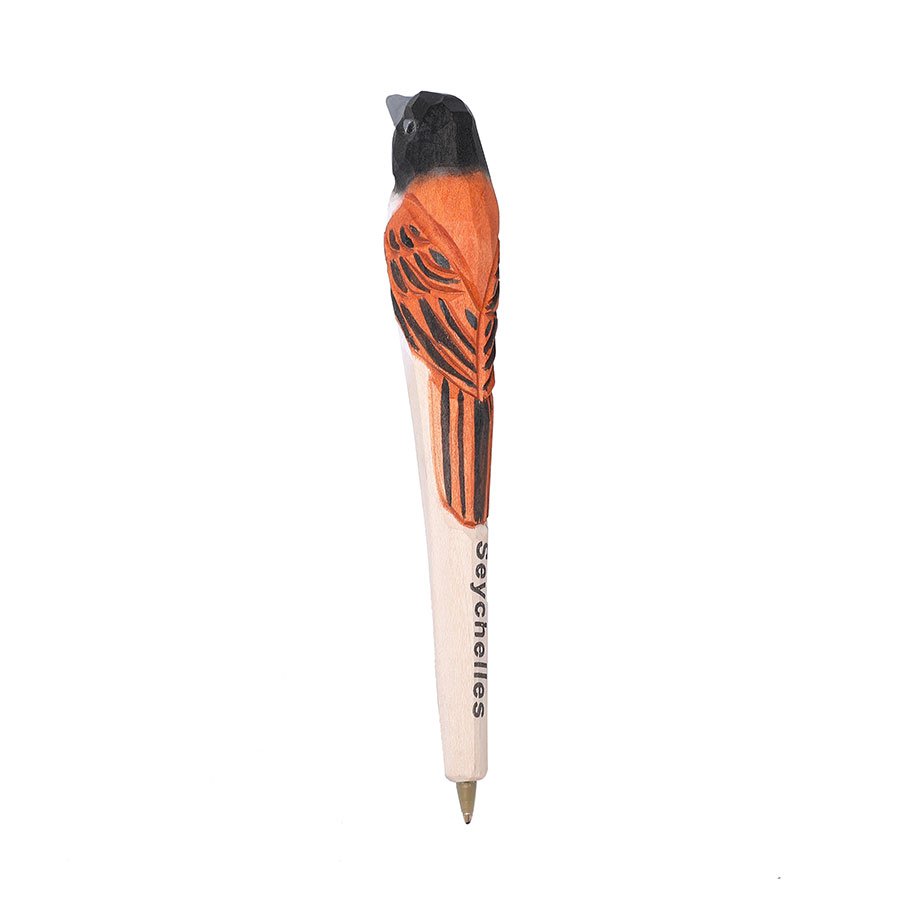 Wooden Carved Seychelles Paradise Flycatcher Pen