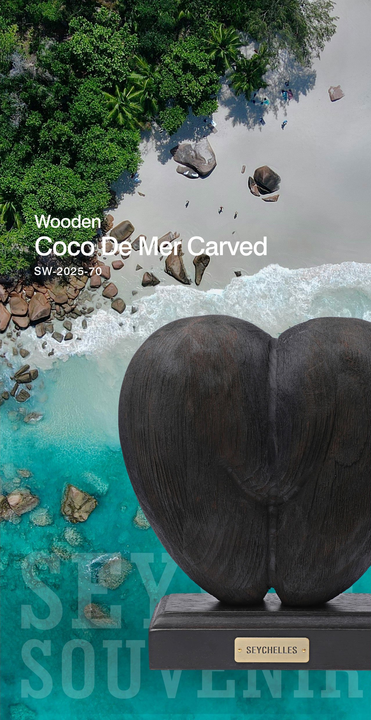 Wooden Carved Coco De Mer With Base